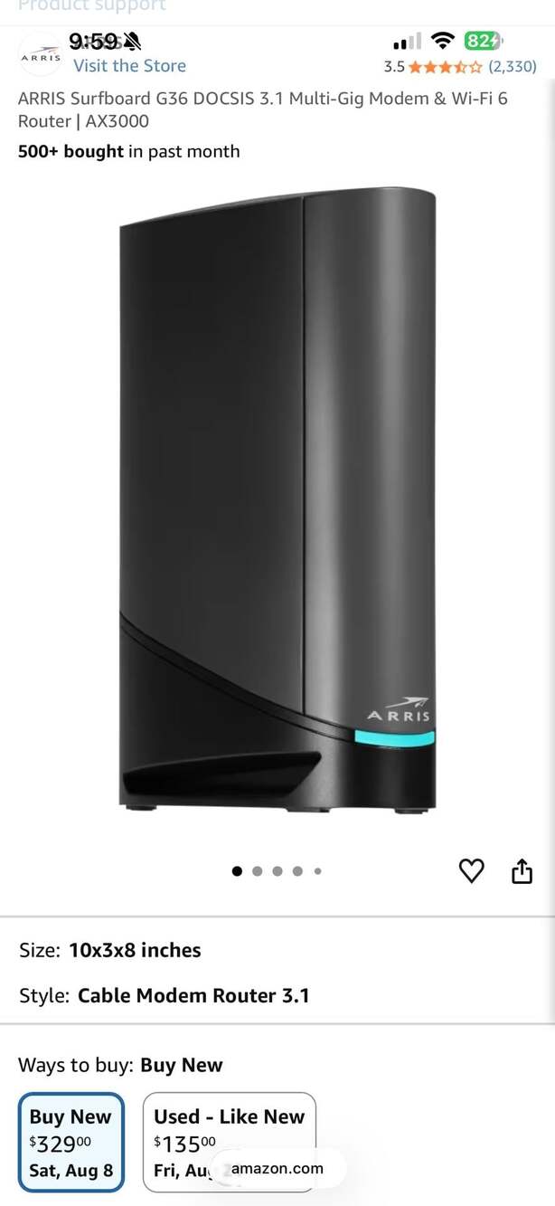 ARRIS SURFboard G36 DOCSIS 3.1 Multi Gig Modem & Wi-Fi 6 Router AX3000